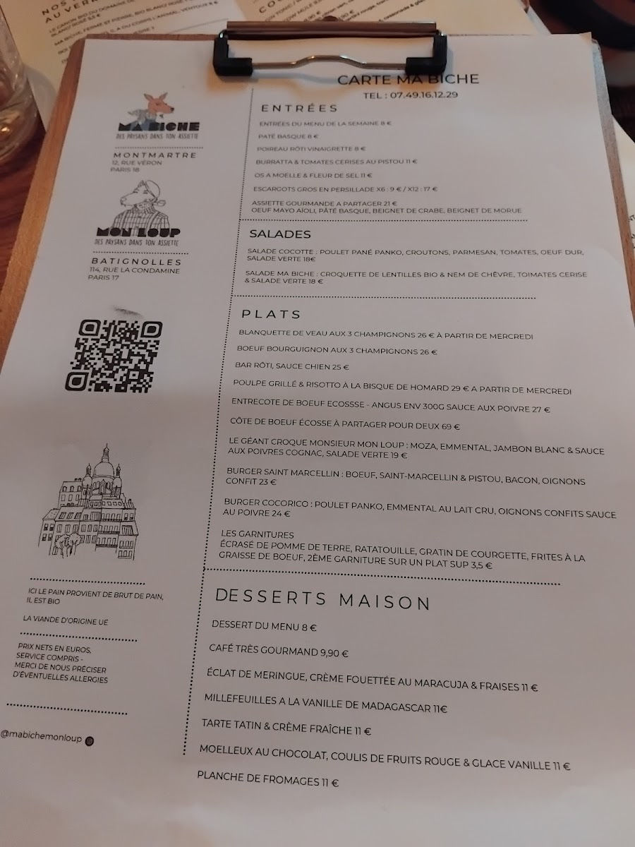 Ma Biche Photo Menu 1