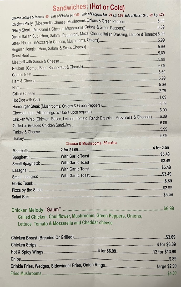 Charley's Pizza Parlor Photo Menu 2