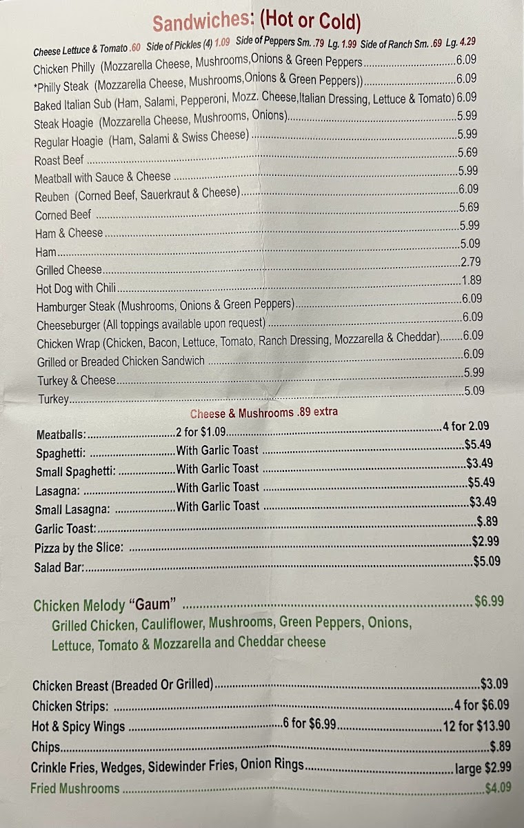 Charley's Pizza Parlor Photo Menu 3