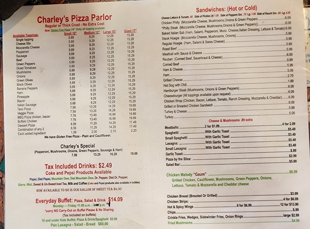 Charley's Pizza Parlor Photo Menu 5