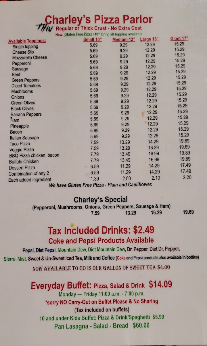 Charley's Pizza Parlor Photo Menu 6