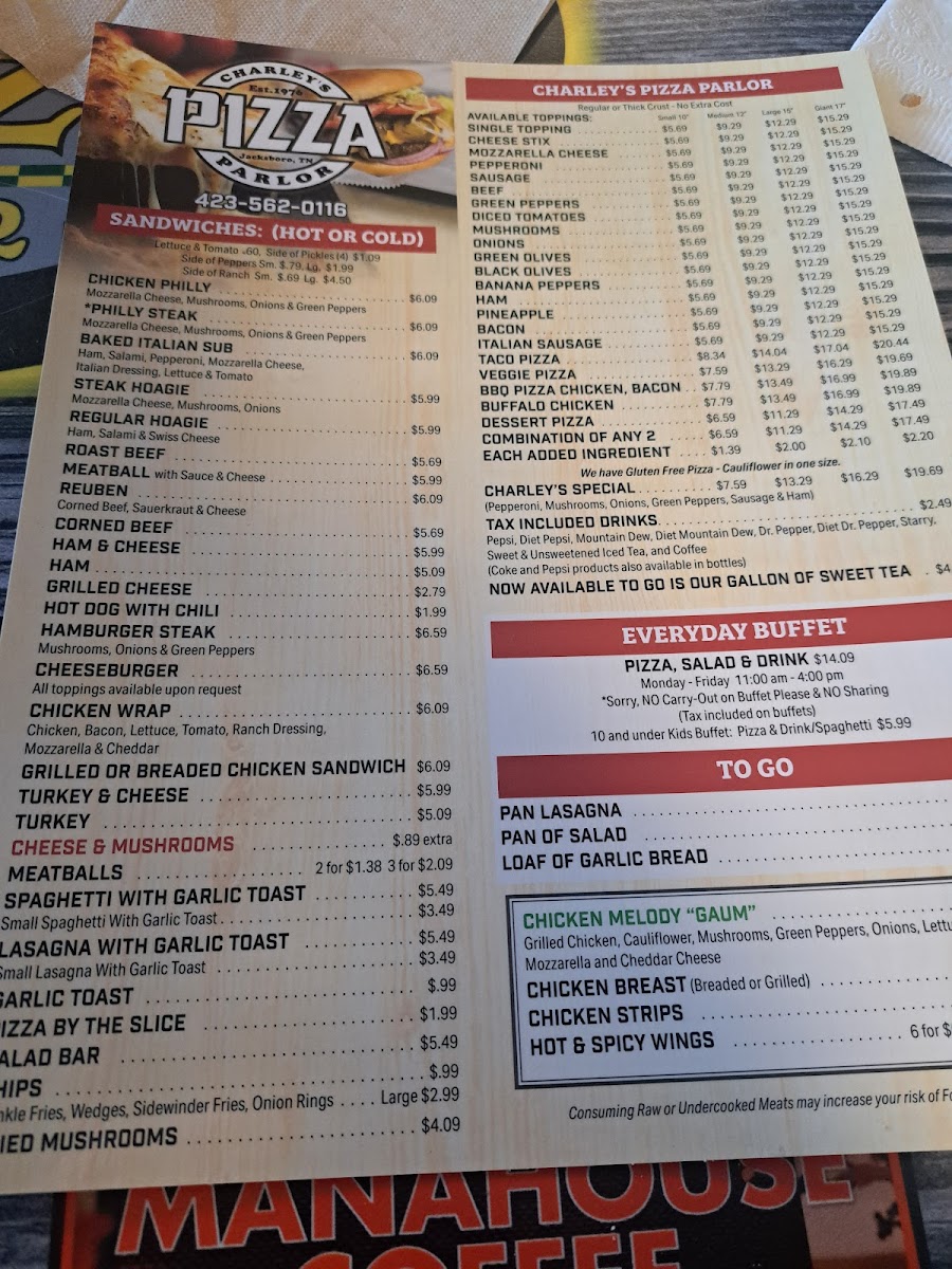 Charley's Pizza Parlor Photo Menu 7