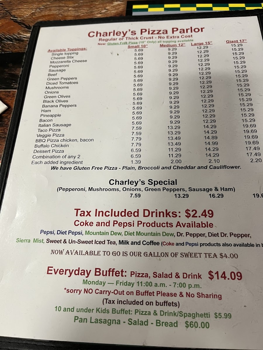 Charley's Pizza Parlor Photo Menu 8