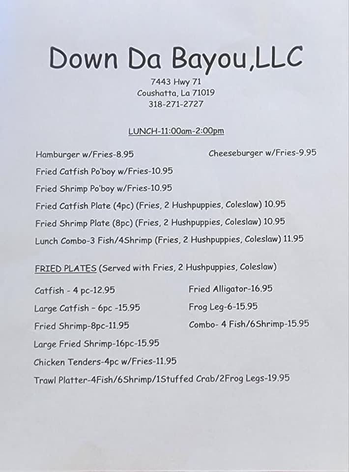 Down Da Bayou Restaurant Photo Menu 1