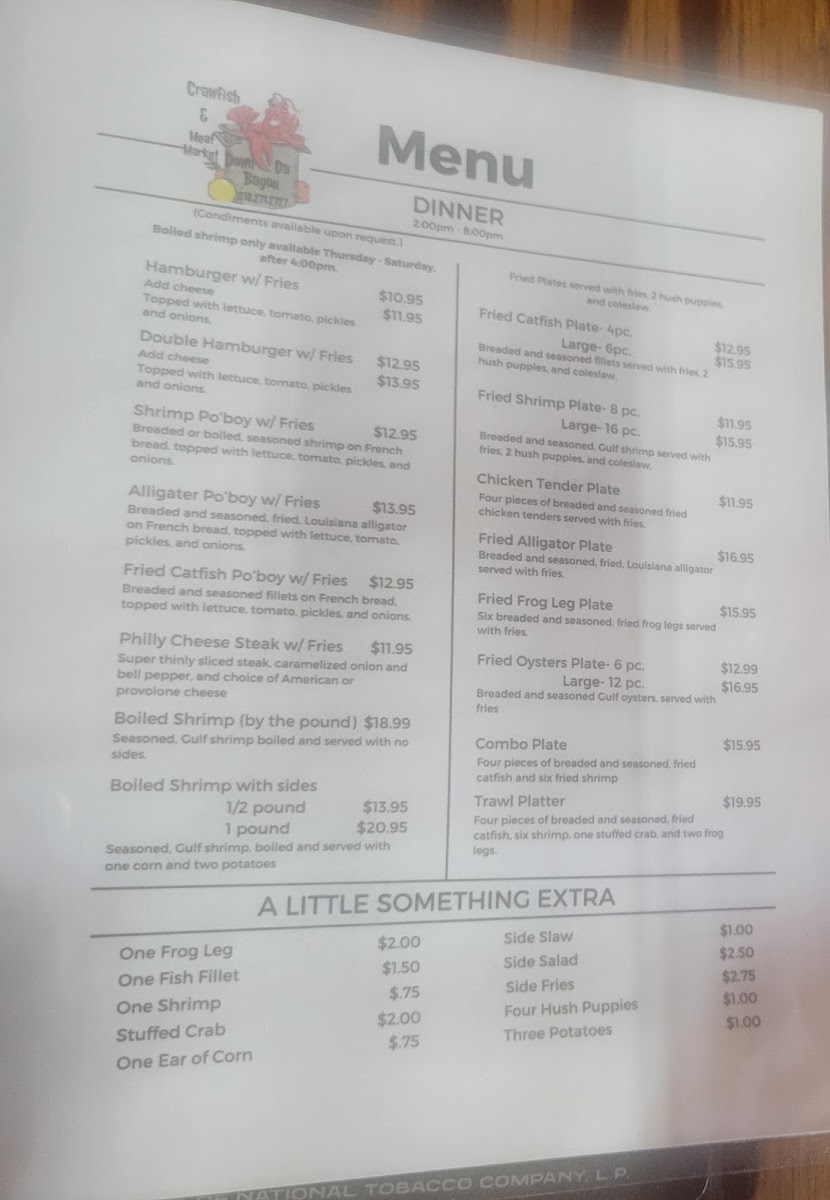 Down Da Bayou Restaurant Photo Menu 3
