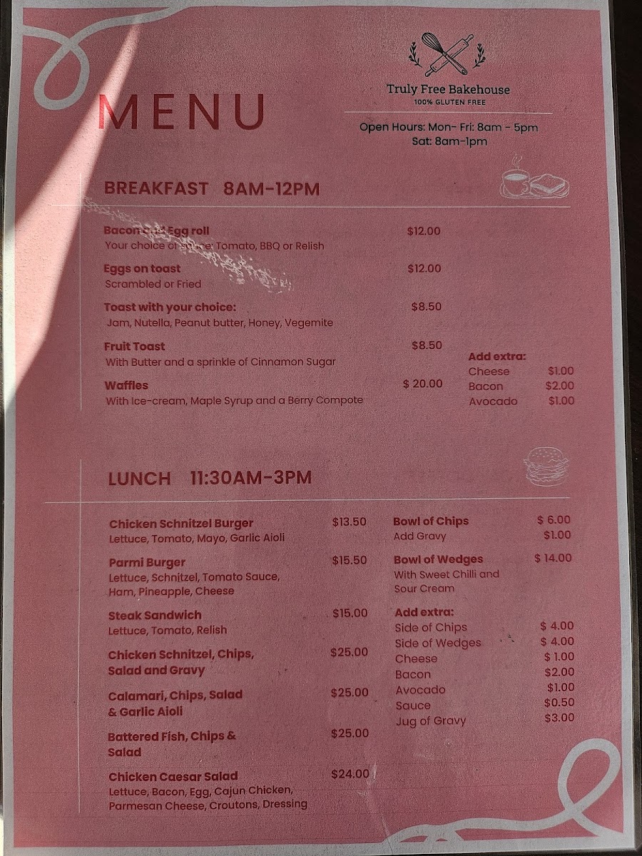 Truly Free Bakehouse Photo Menu 1