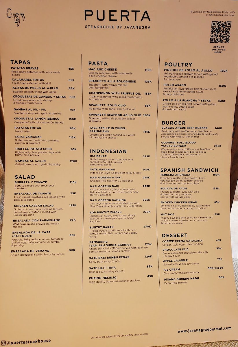 Puerta Steakhouse by Javanegra Photo Menu 1