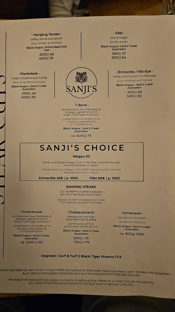 SANJI'S Steak, Grill & Bar Photo Menu 1