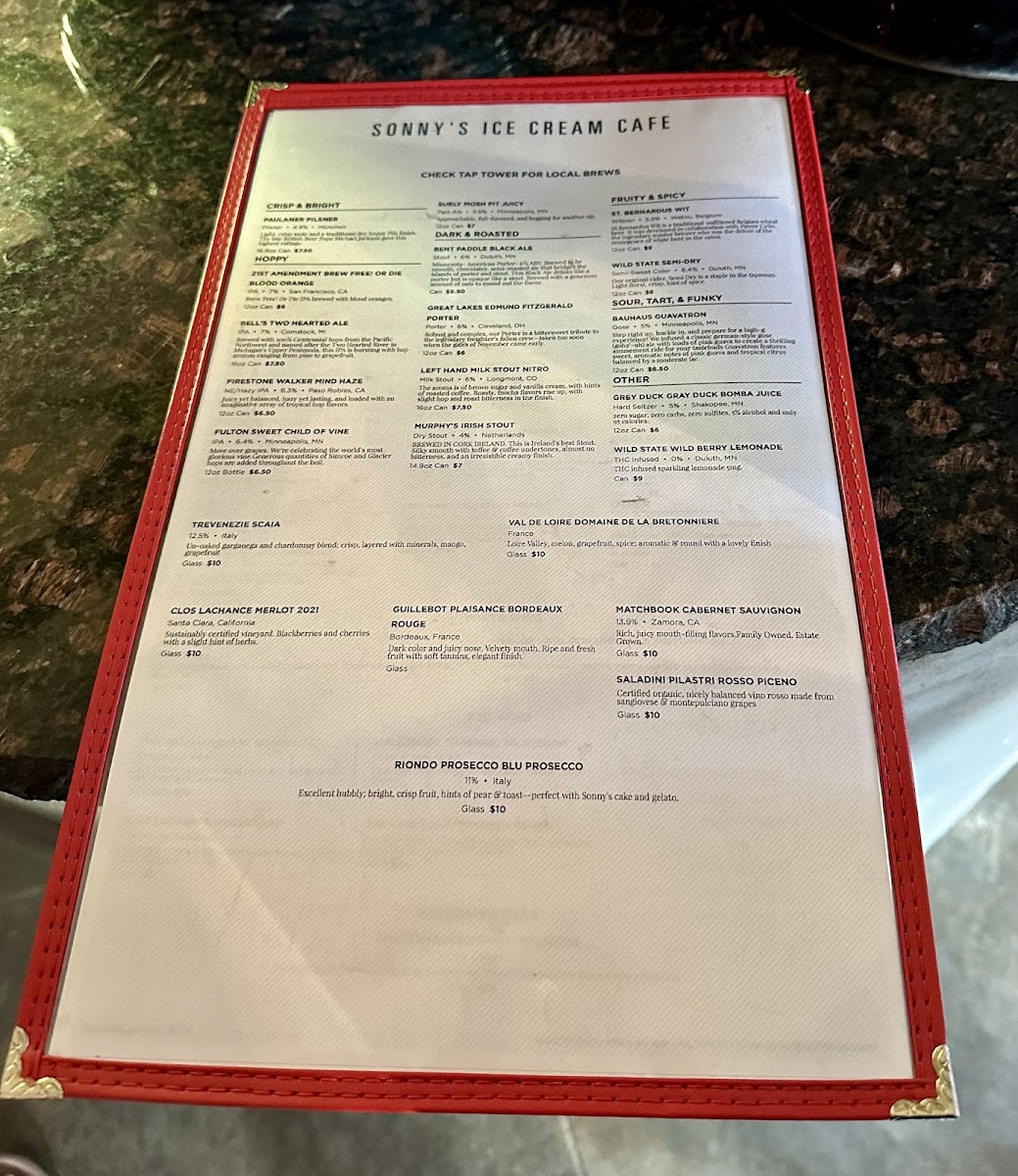 Sonny's Ice Cream Cafe Photo Menu 1
