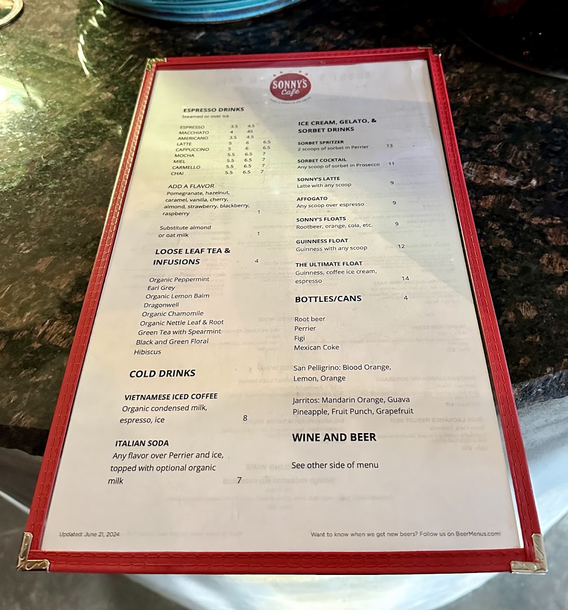 Sonny's Ice Cream Cafe Photo Menu 2