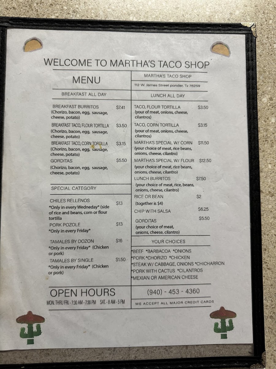 Martha's Taco Shop Mexican Restaurant Photo Menu 2