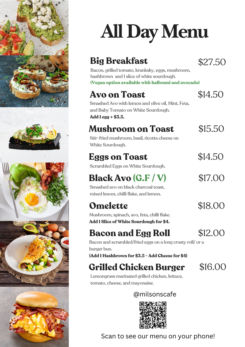 Milsons Cafe Photo Menu 1