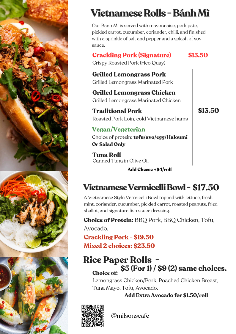 Milsons Cafe Photo Menu 2