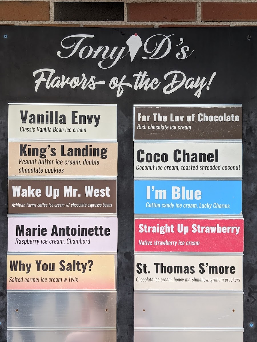 Tony D's Craft Creamery Photo Menu 1