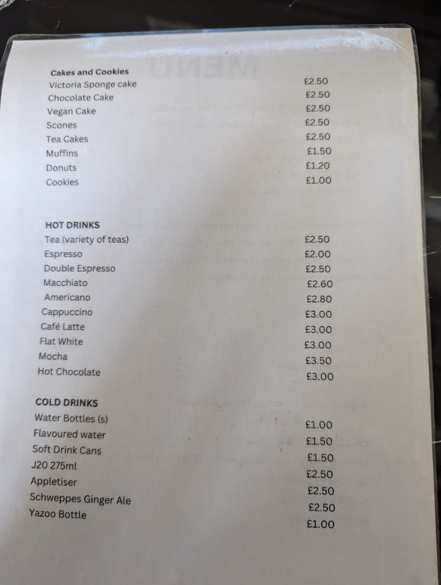 Hulme Hall Cafe Photo Menu 1