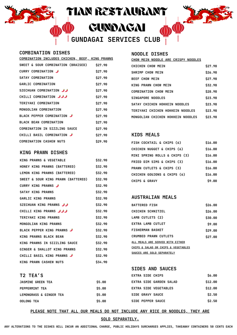 Tian Restaurant Photo Menu 1