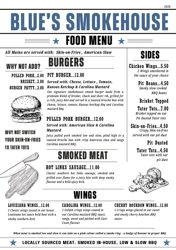 Blue's Smokehouse Bracknell Photo Menu 2