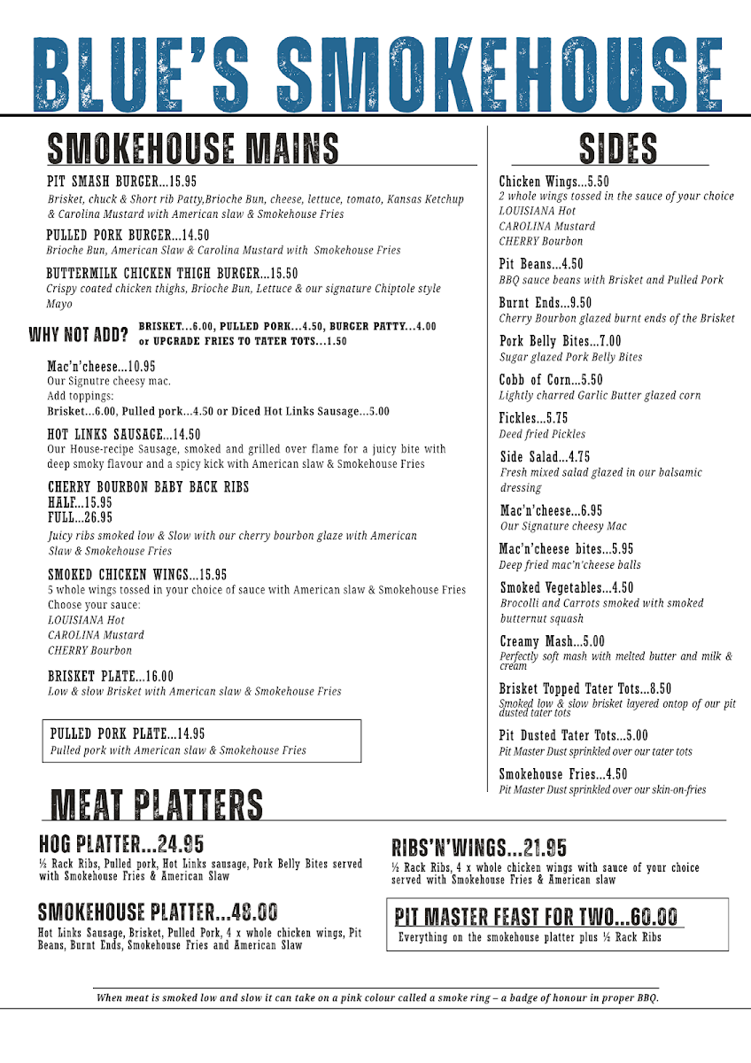 Blue's Smokehouse Bracknell Photo Menu 4