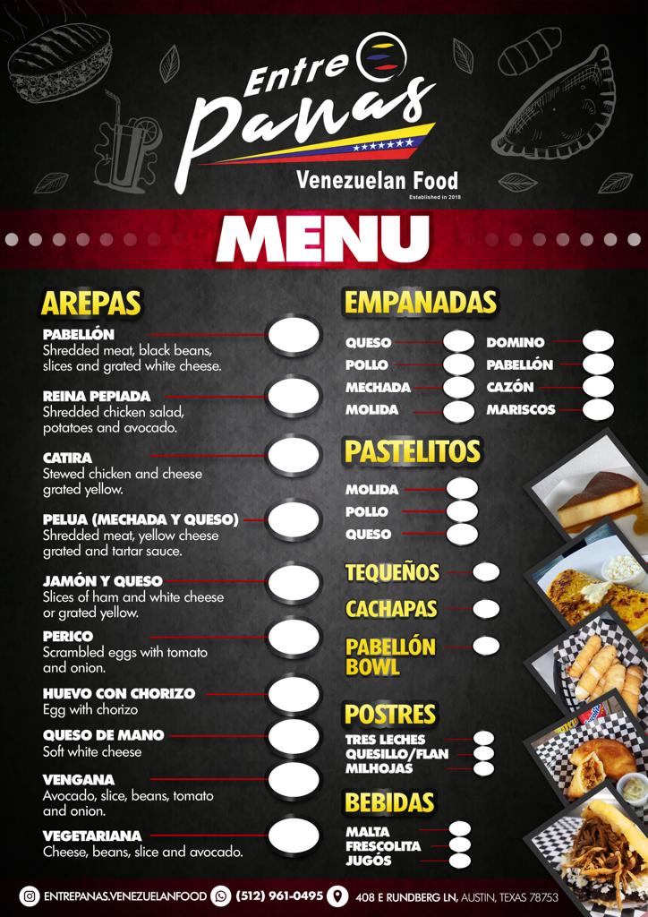 Entre Panas Venezuelan food Photo Menu 1