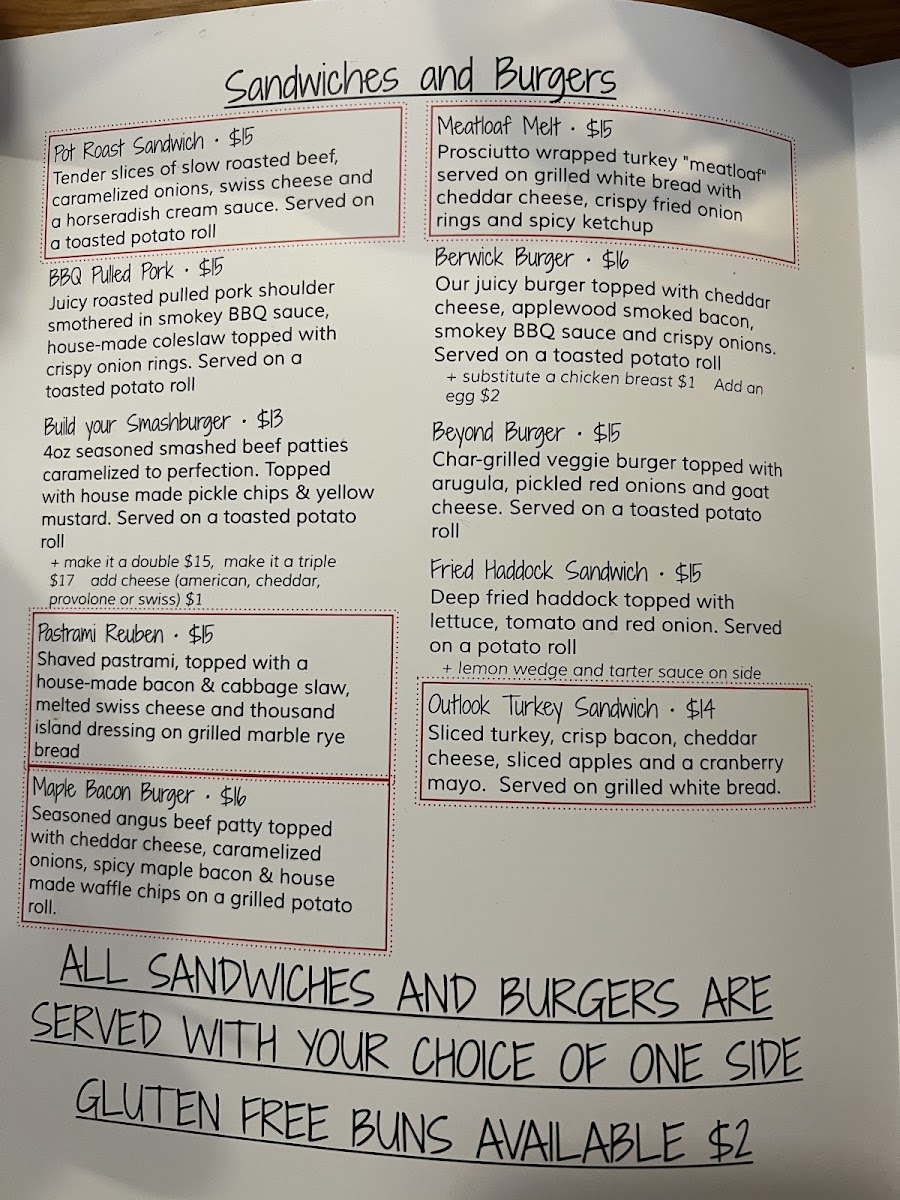 Outlook Tavern & Patio Restaurant Photo Menu 1