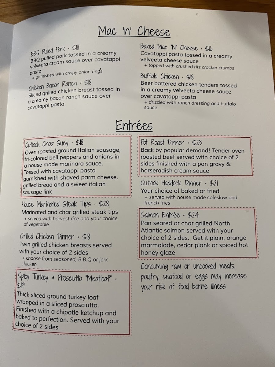 Outlook Tavern & Patio Restaurant Photo Menu 2