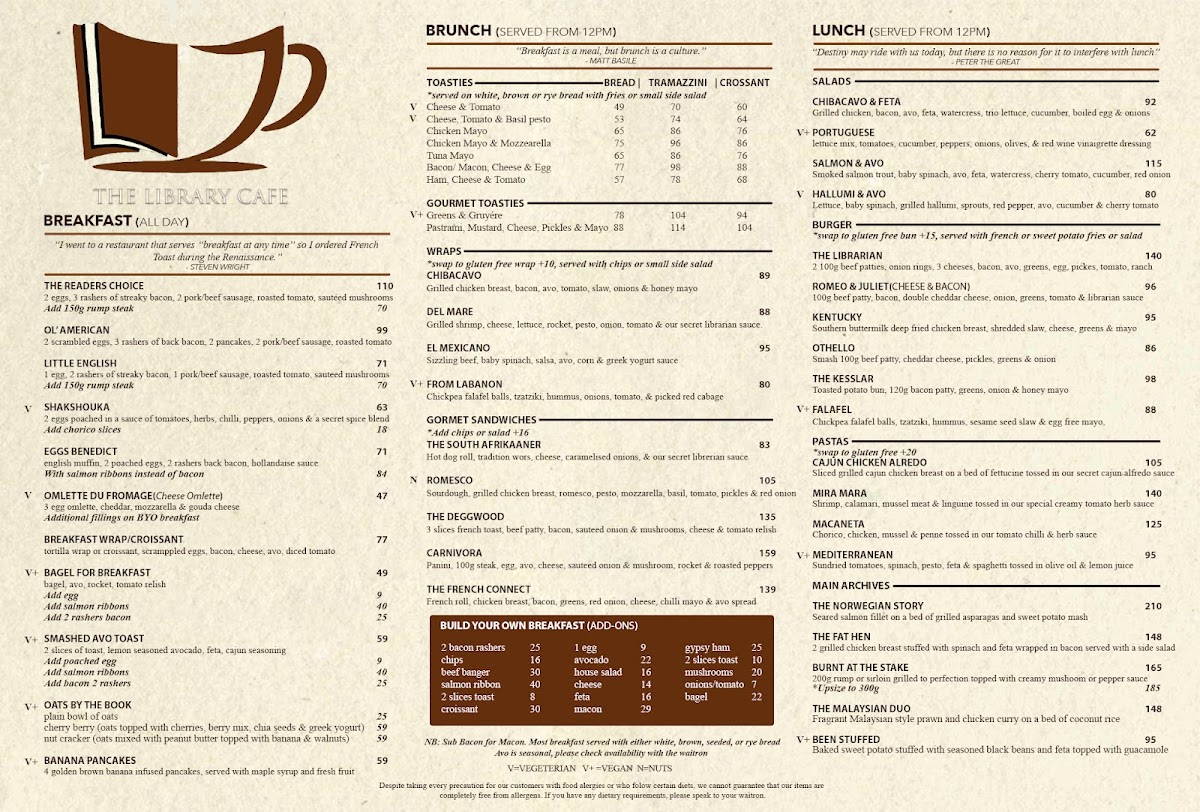 The Library Cafe Photo Menu 1