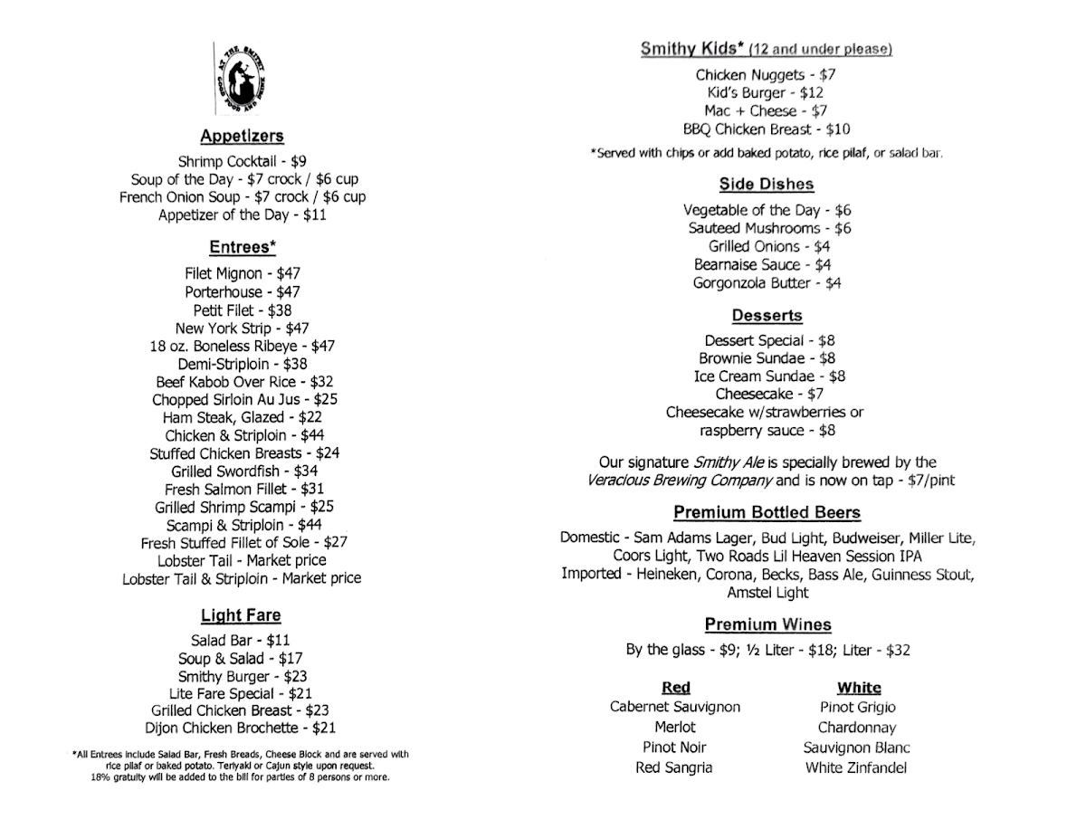 The Smithy Restaurant Photo Menu 1