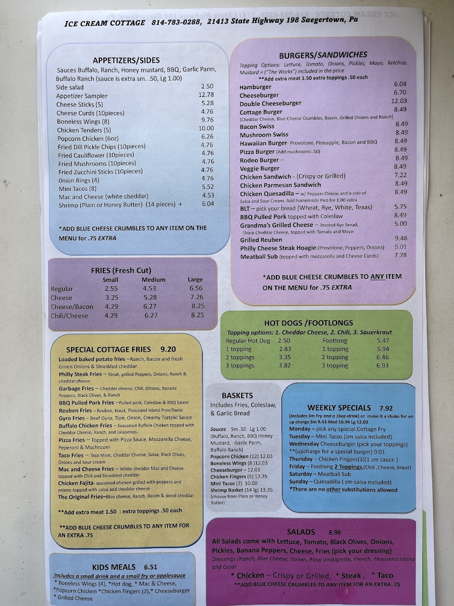 Ice Cream Cottage Photo Menu 1