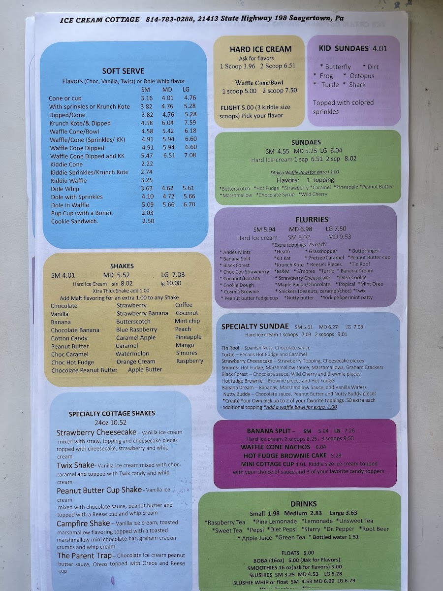 Ice Cream Cottage Photo Menu 2