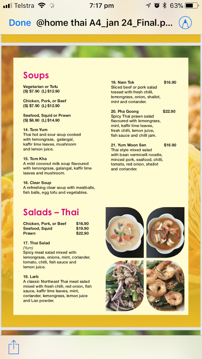 At Home Thai Restaurant Photo Menu 5