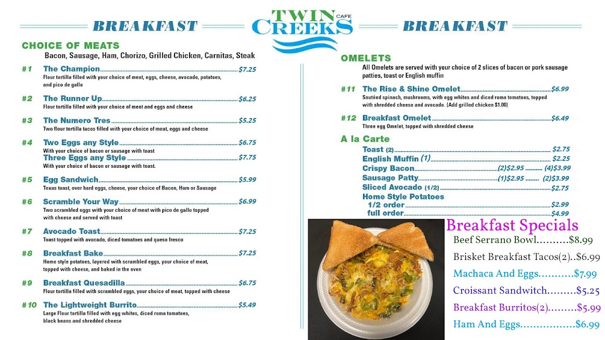 Twin Creeks Cafe Photo Menu 1