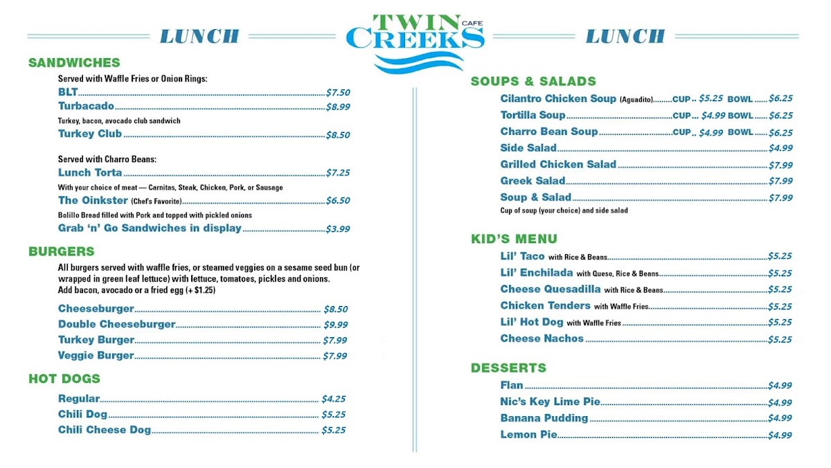 Twin Creeks Cafe Photo Menu 2