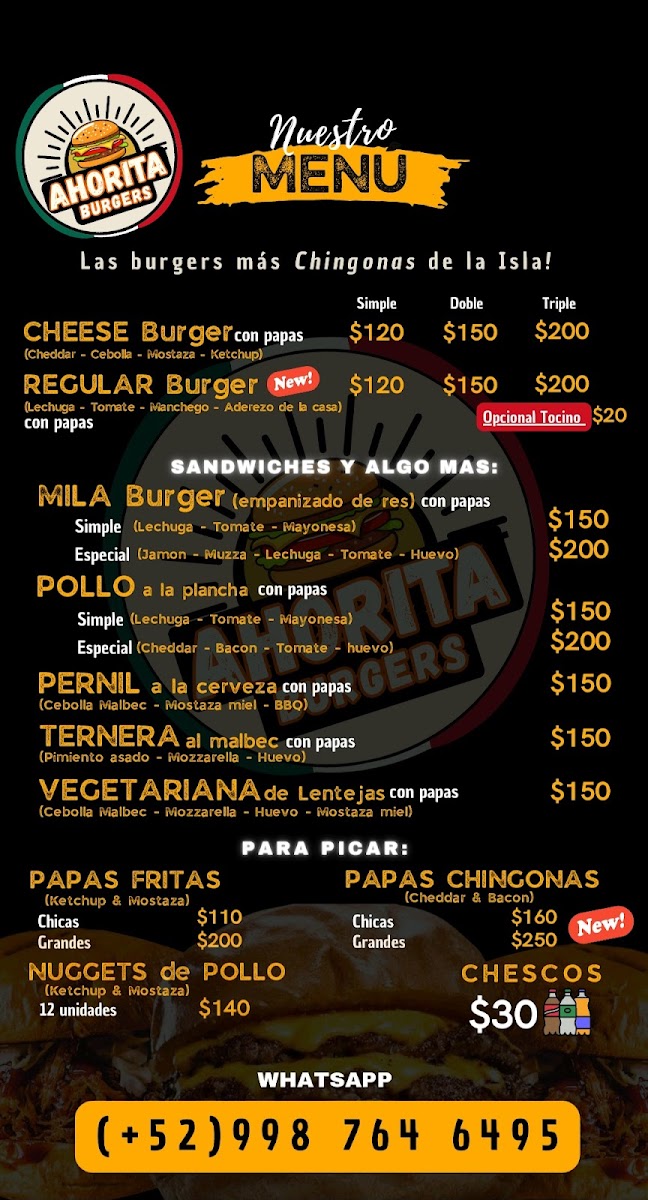 Ahorita Burgers Photo Menu 1