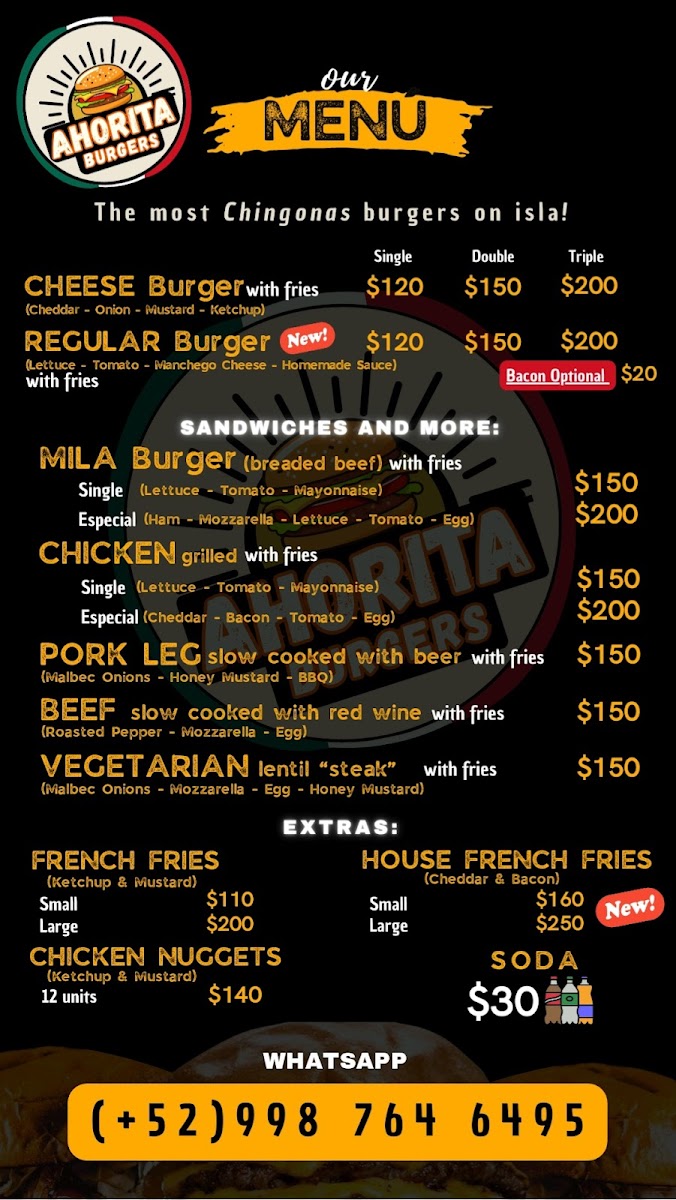 Ahorita Burgers Photo Menu 2