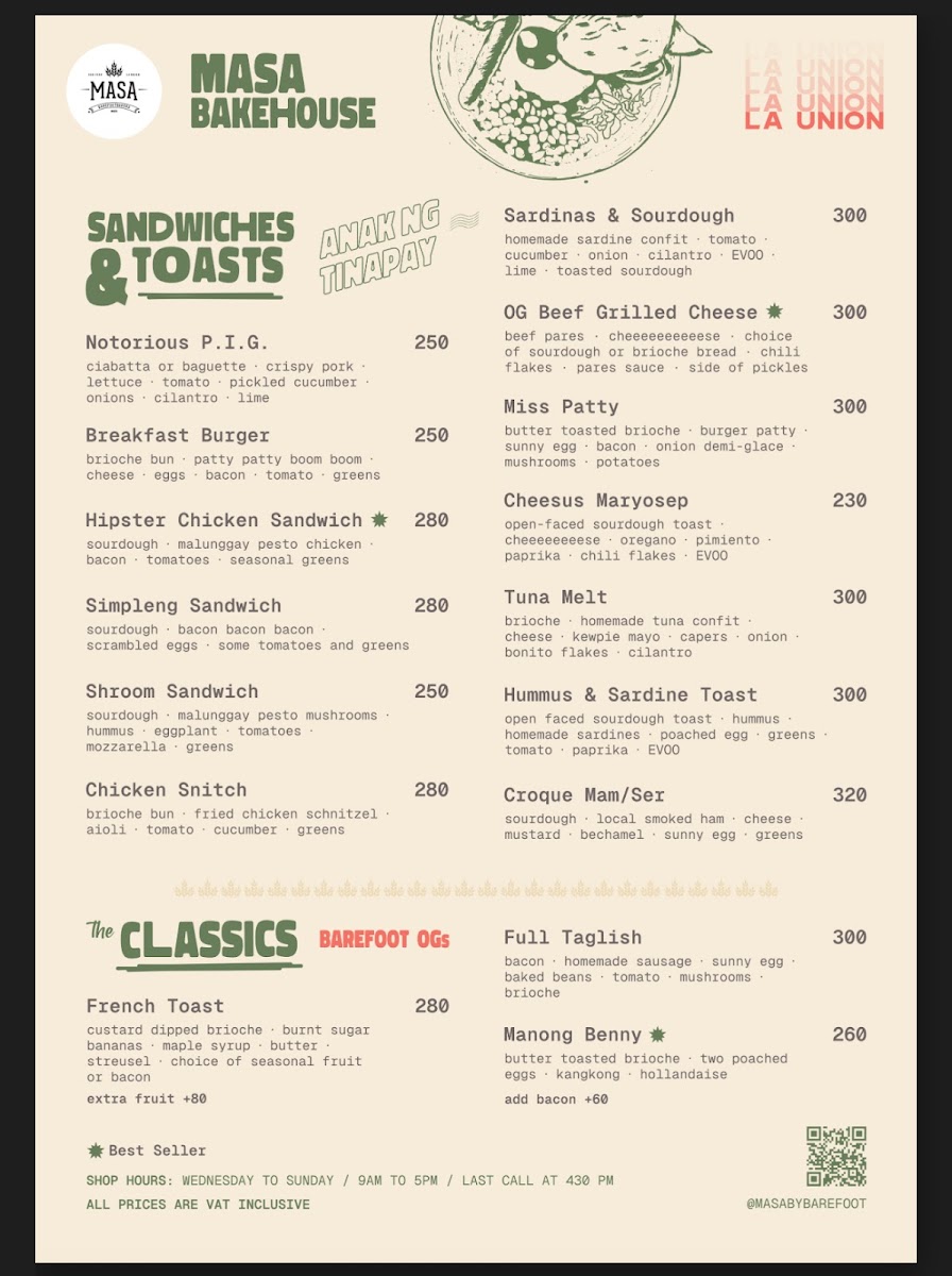 Masa Bakehouse La Union Photo Menu 1