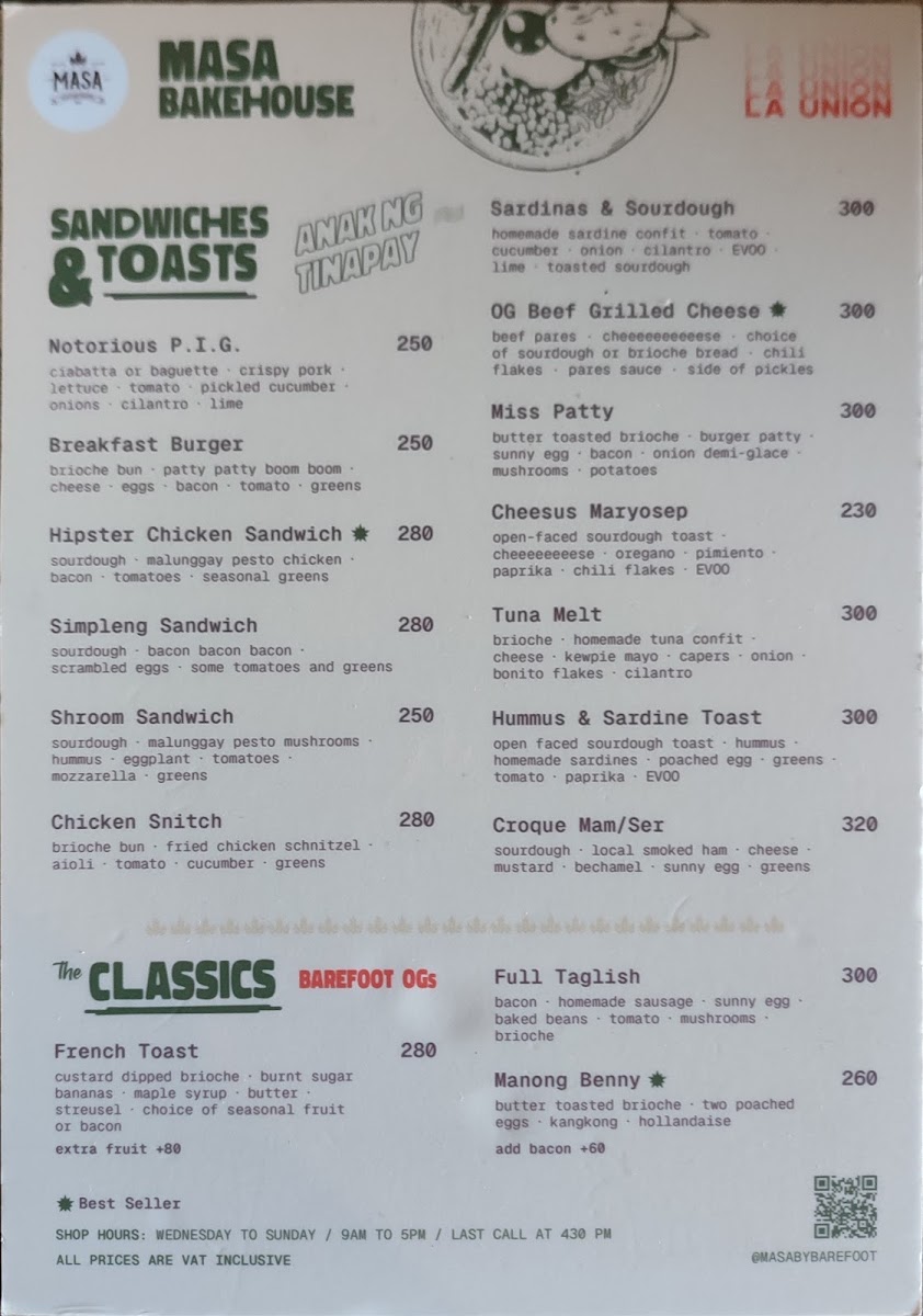Masa Bakehouse La Union Photo Menu 10