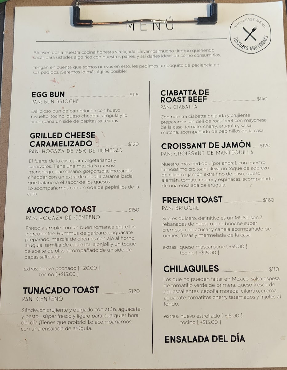 Tuesdays and Fridays Bosques Photo Menu 1
