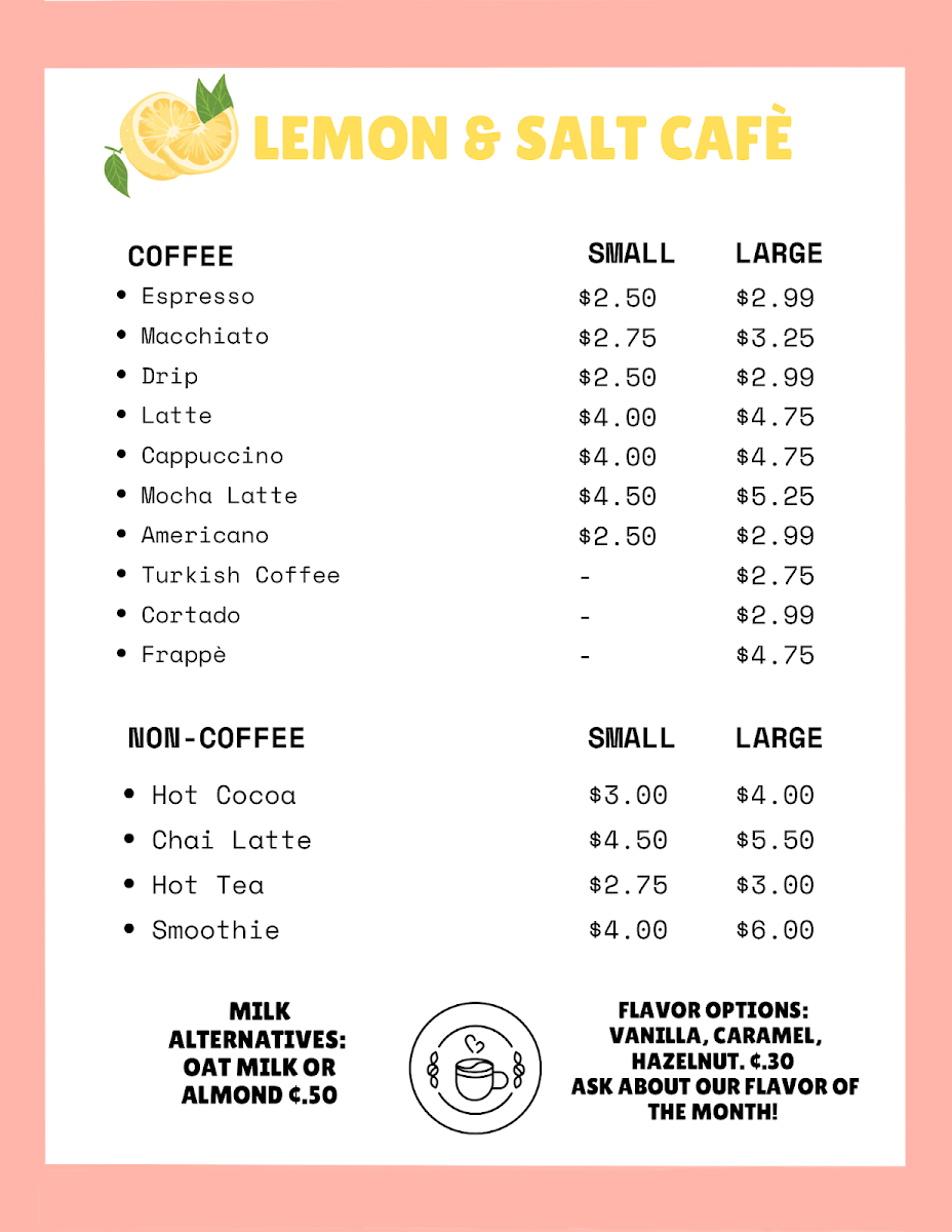 Lemon and Salt Café Photo Menu 1