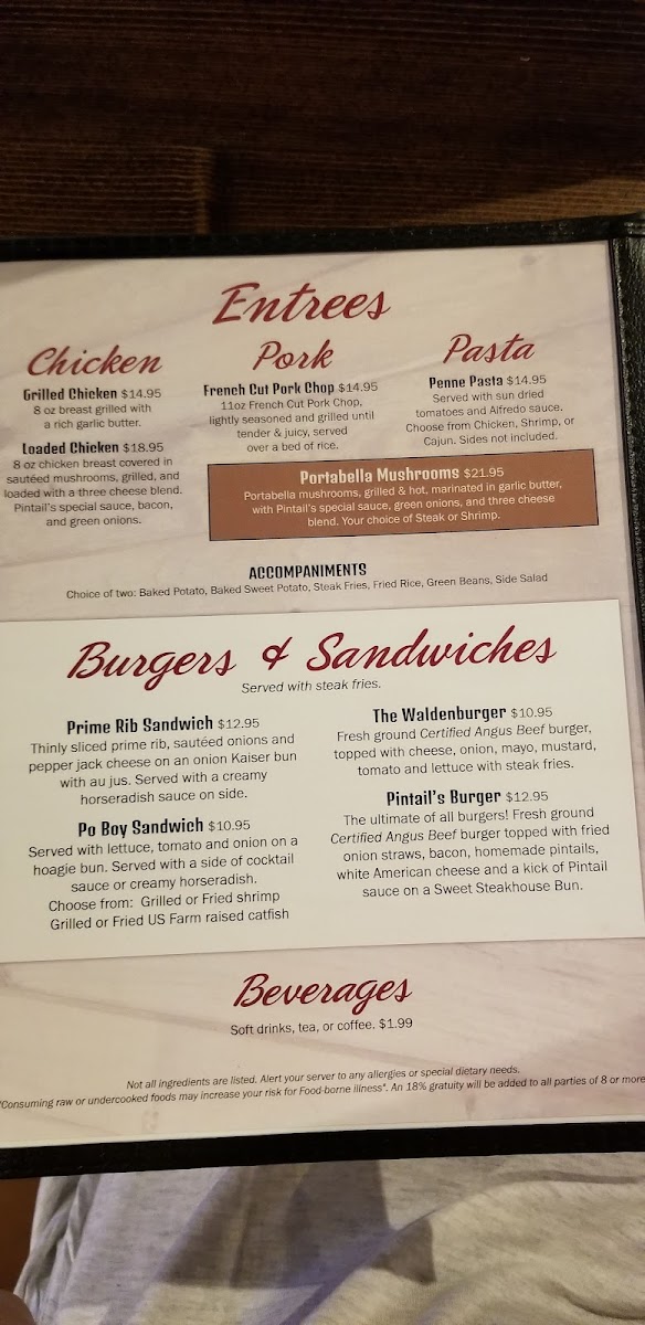 Pintail's Steak & Seafood Photo Menu 1