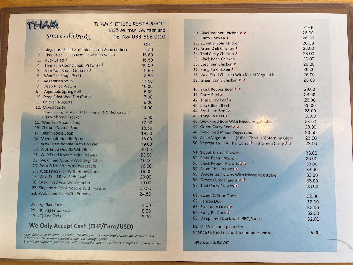 Tham Restaurant Photo Menu 1