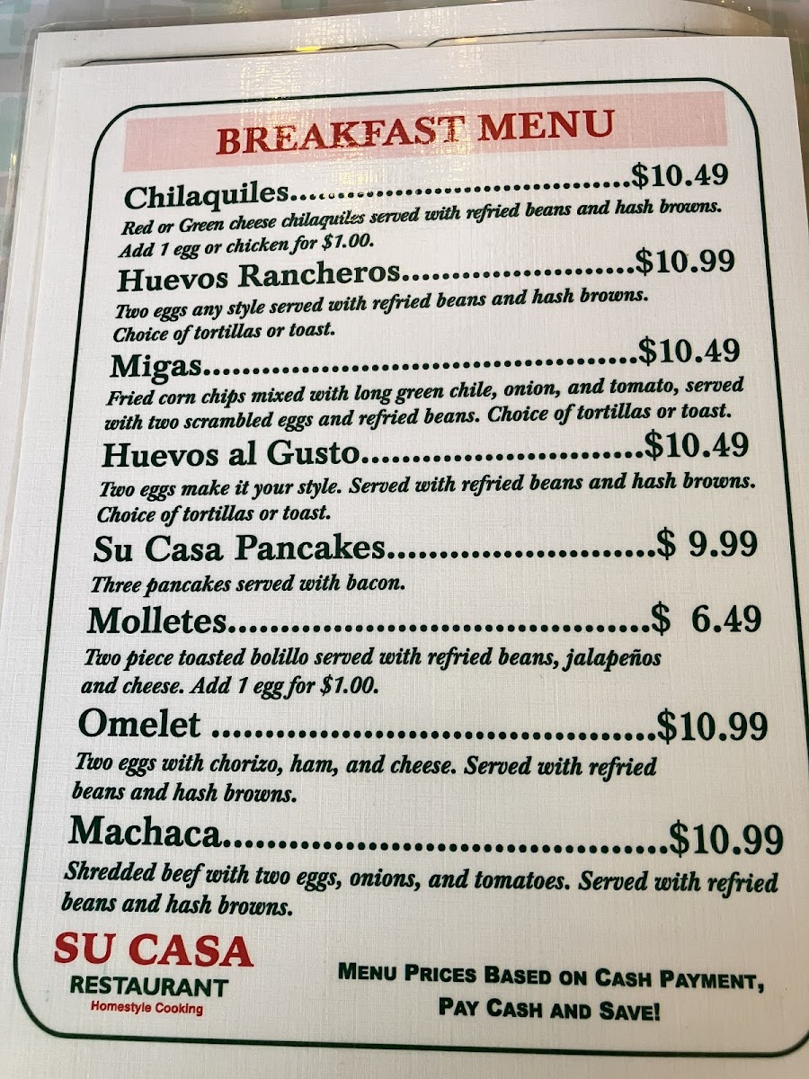 Su-Casa Restaurant Photo Menu 1