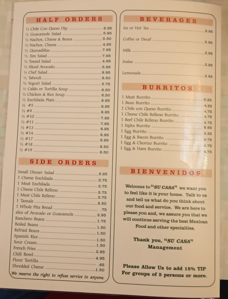 Su-Casa Restaurant Photo Menu 2