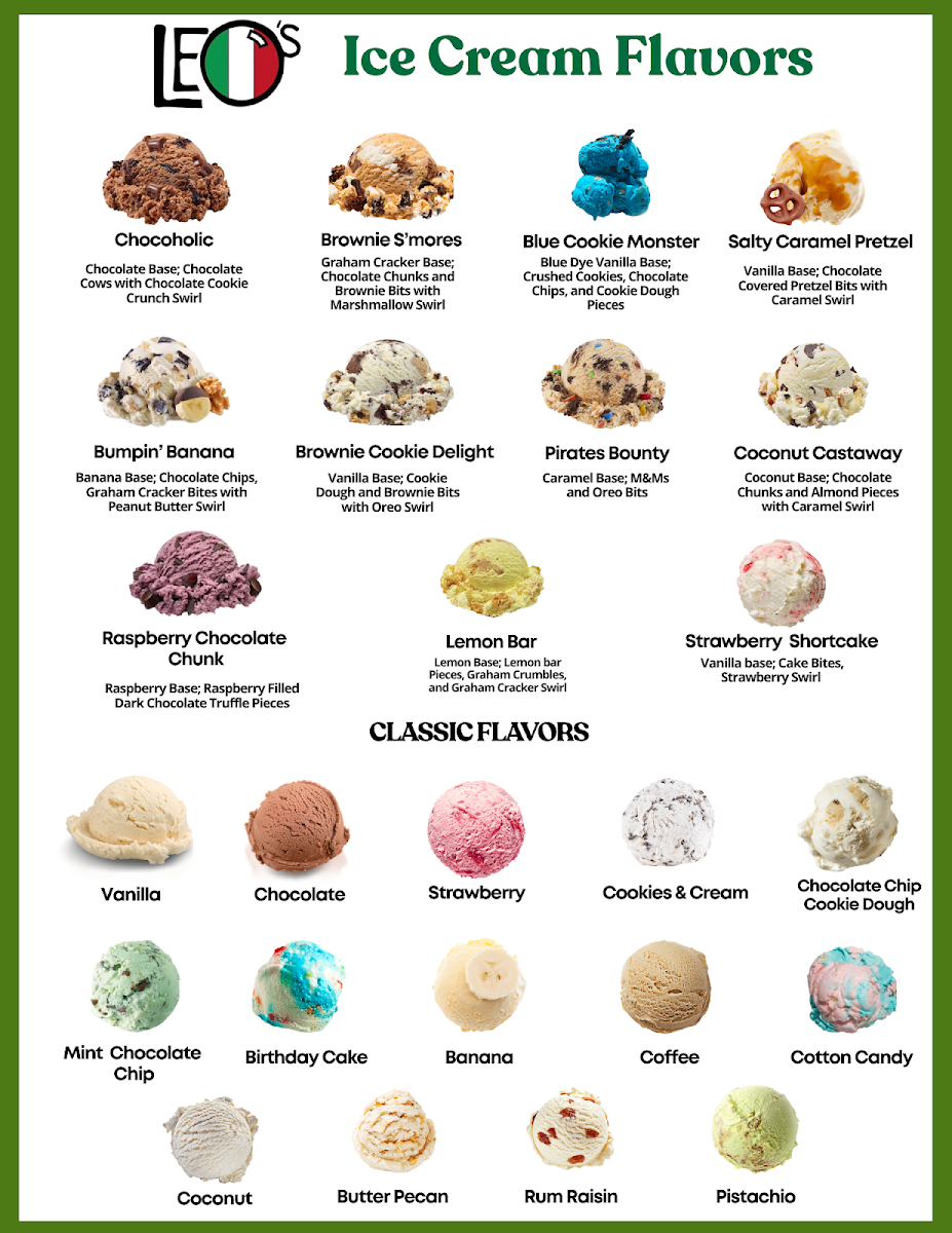 Leo's Italian Ice & Ice Cream Photo Menu 2