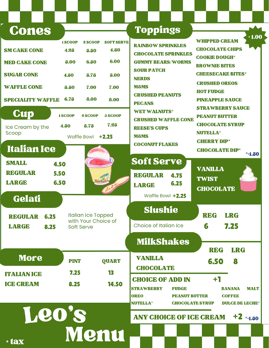 Leo's Italian Ice & Ice Cream Photo Menu 3