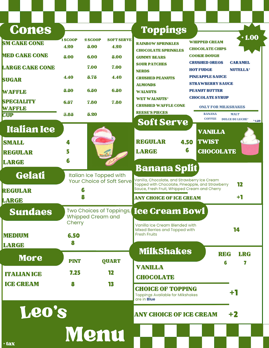 Leo's Italian Ice & Ice Cream Photo Menu 4