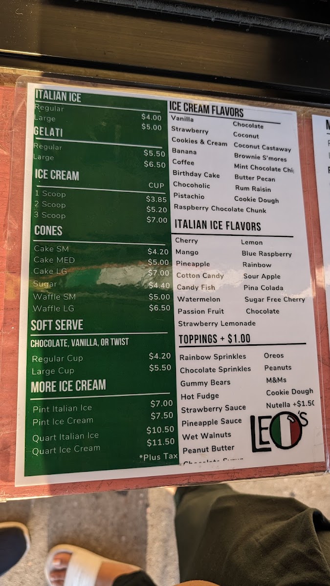 Leo's Italian Ice & Ice Cream Photo Menu 9