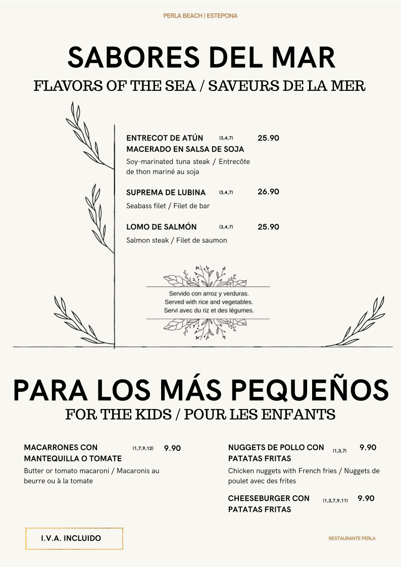 Restaurante Perla Beach Estepona Photo Menu 8