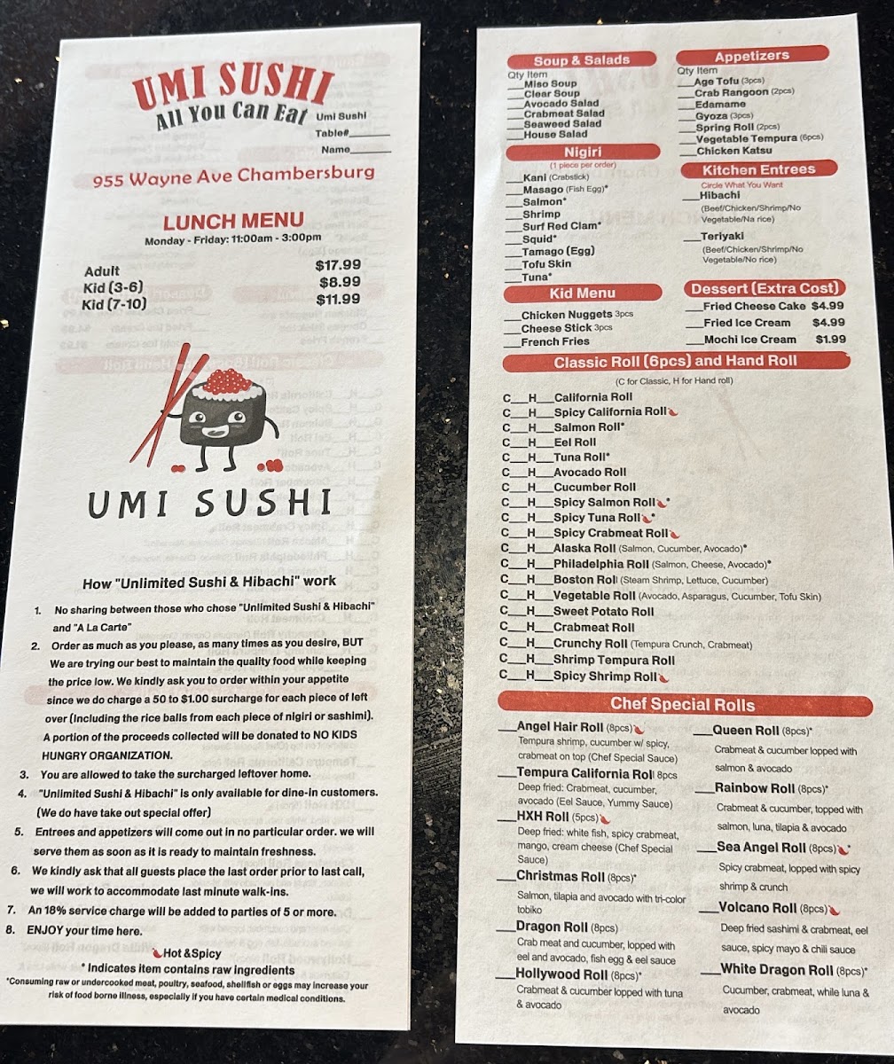 Umi Sushi All You Can Eat Photo Menu 2