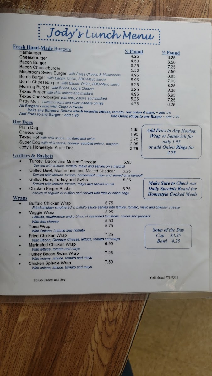 Jody's diner Photo Menu 1