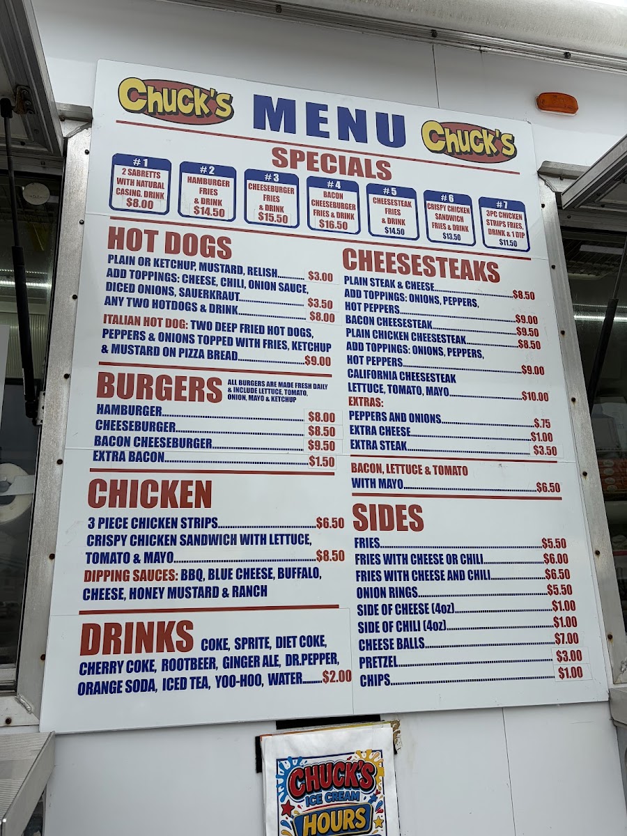 Chuck's Ice Cream Photo Menu 1